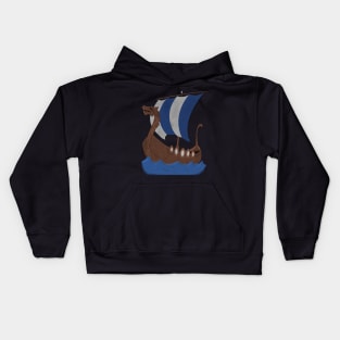 Viking Ship blue with water Kids Hoodie